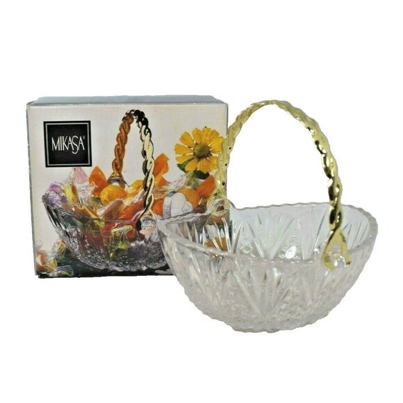 Mikasa Tender Rose Glass Mini Handled Basket Candy Dish WY941/524 with Box - Picture 1 of 10